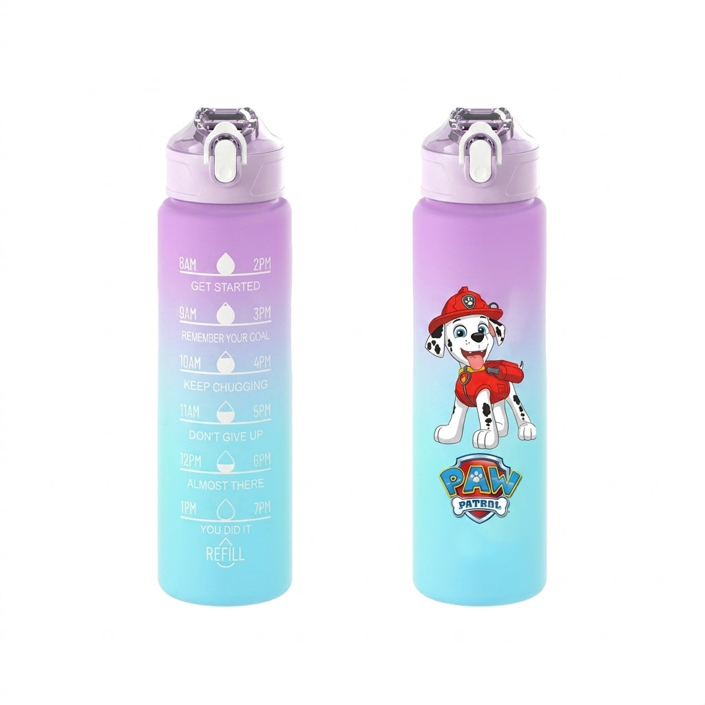 Gourde 750 ml Pat Patrouille Marcus violet-turquoise, face du chiot, logo Pat Patrouille