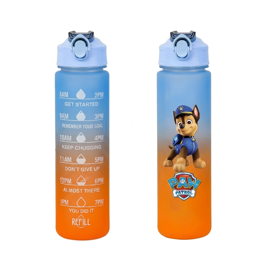 Gourde enfant 750 ml bleu et orange, motif Pat Patrouille avec chien qui lève la patte
