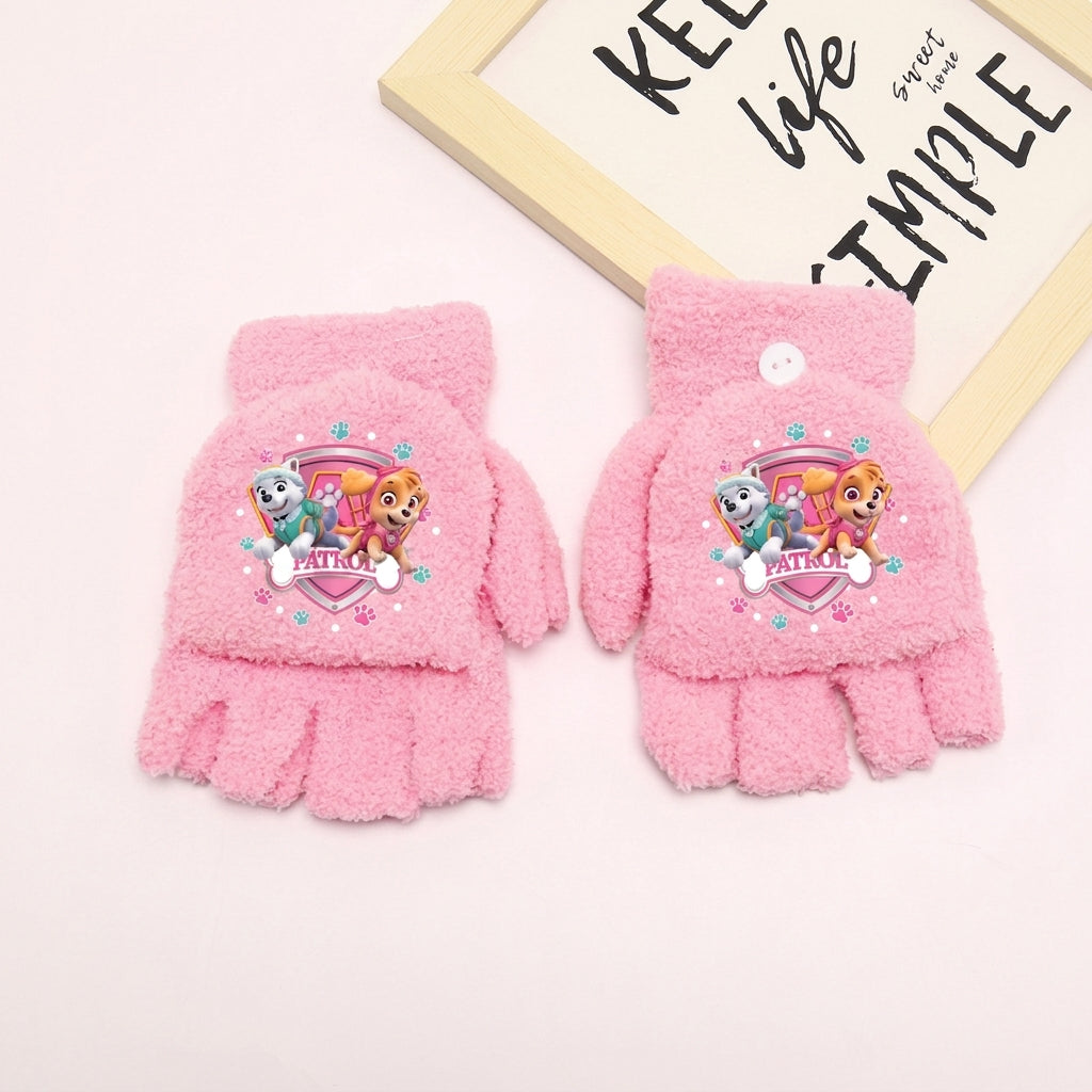 Paire de gants Pat Patrouille rose en tissu doux, motifs personnages
