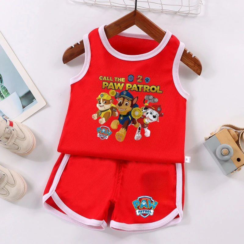 Ensemble football Pat' Patrouille, débardeur et short rouges, Chase et les chiots sous « Call the Paw Patrol »