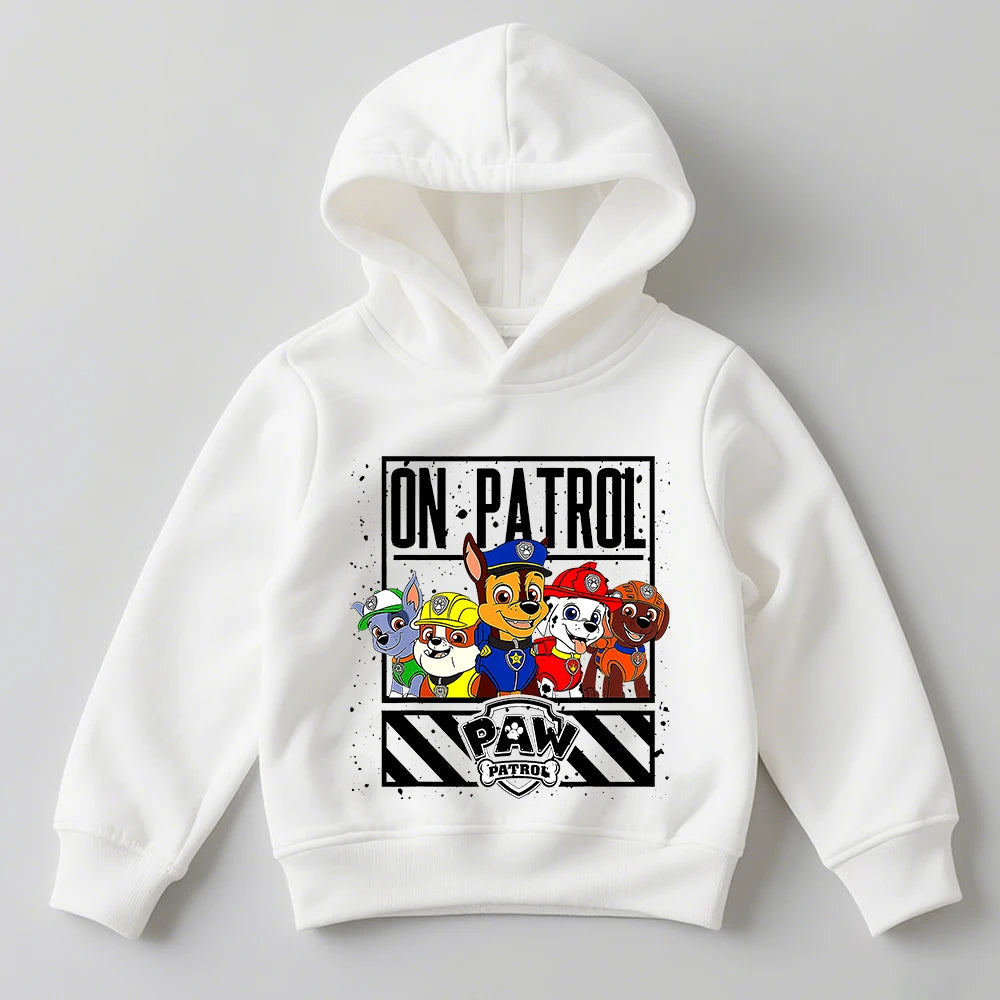 Sweat à capuche blanc avec grand motif « On Patrol » et manches longues