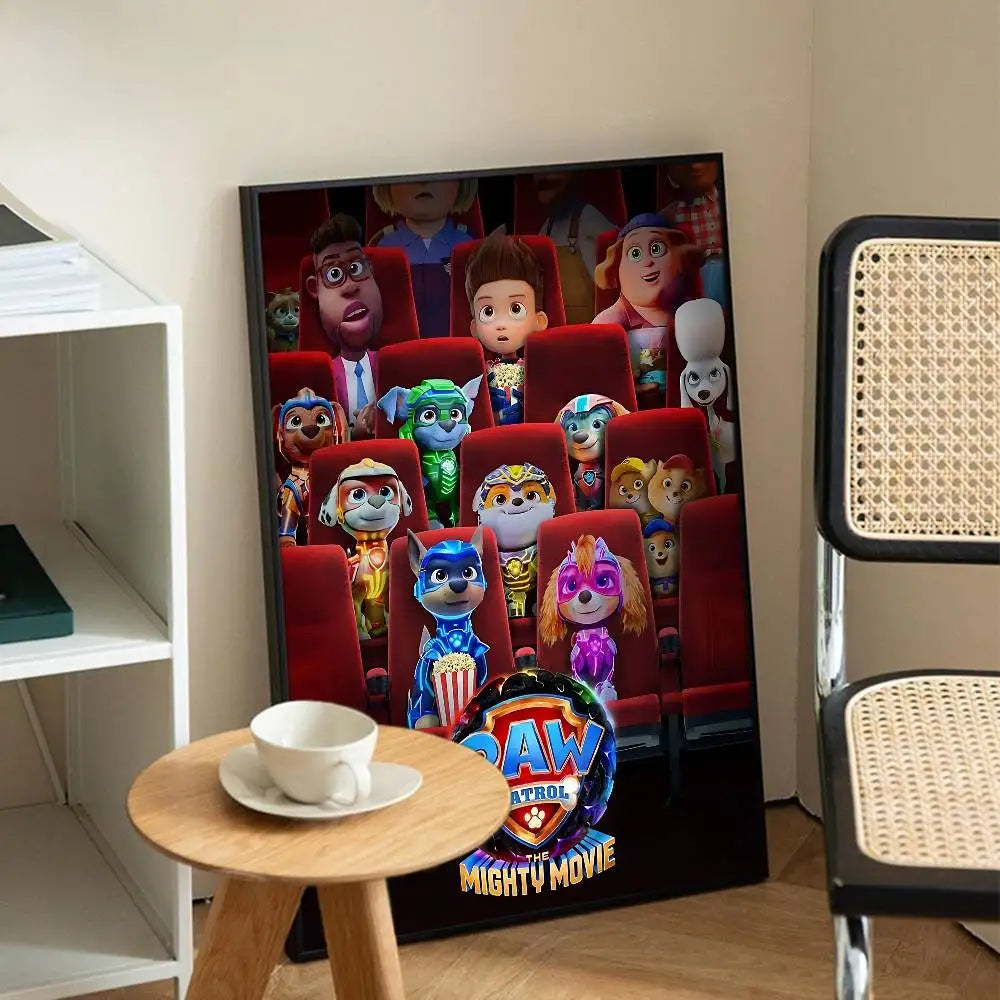 Affiche encadrée Pat' Patrouille : chiots au cinéma sur sièges, logo Mighty Movie
