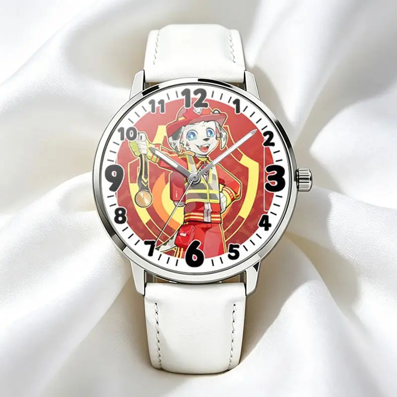 Montre enfant bracelet blanc, cadran style manga du pompier Marcus