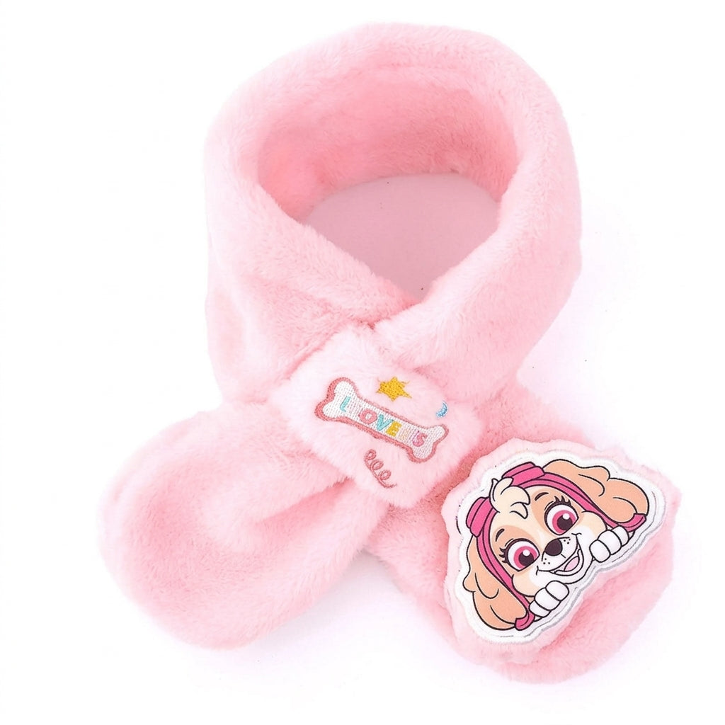 Écharpe peluche Pat' Patrouille rose à passant, Stella et logo Paw Patrol