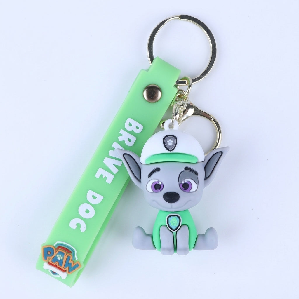Porte-clés Pat' Patrouille Rocky en figurine 3D souple, dragonne verte