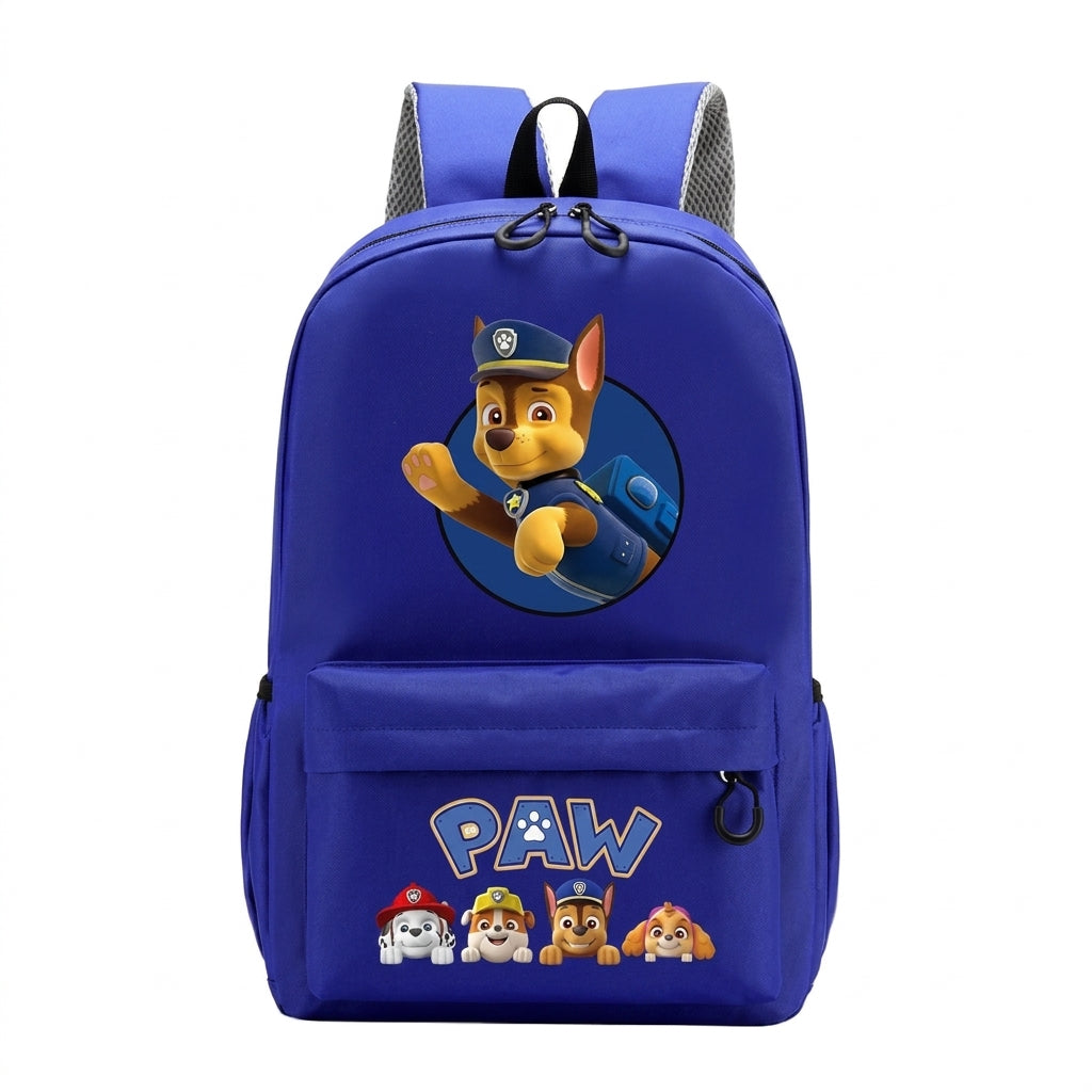 Sac à dos bleu Pat Patrouille avec motif Chase, bretelles réglables, poche zippée.