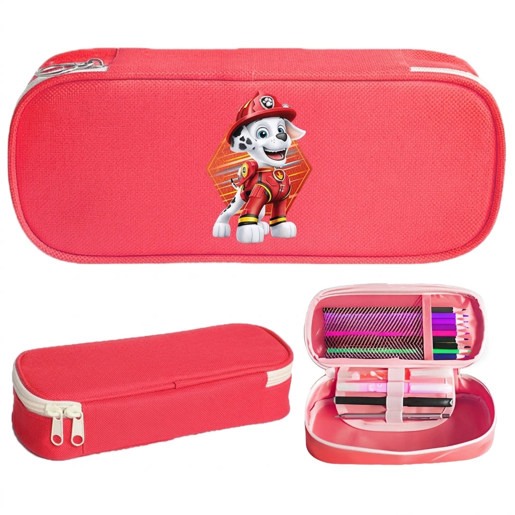 Trousse rouge à fermeture éclair, motif Pat Patrouille sur le devant, vue ouverte