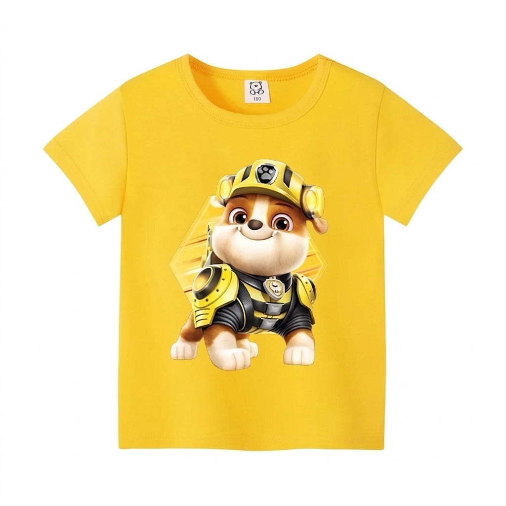 T-shirt enfant jaune Pat Patrouille avec Ruben en tenue et motif chien