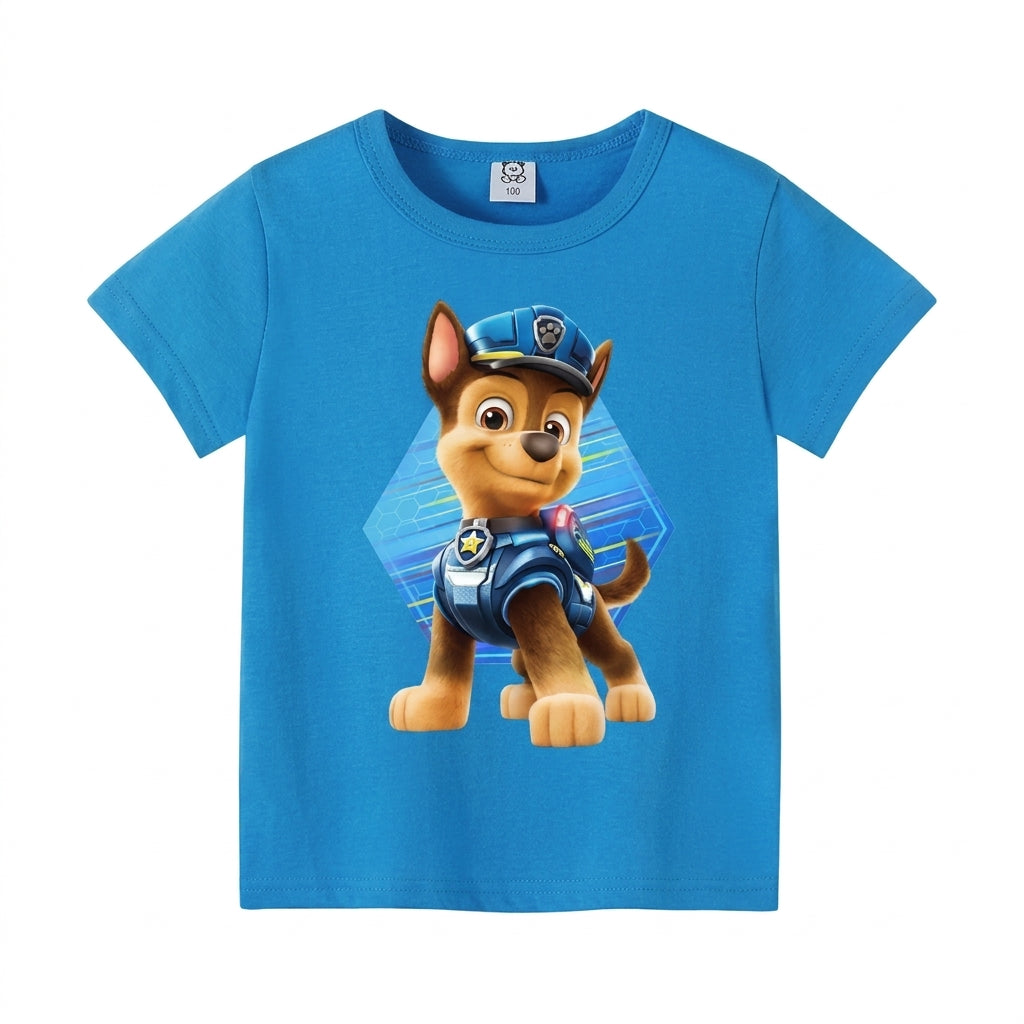 T-shirt Pat Patrouille bleu turquoise à motif Chase en tenue, manches courtes