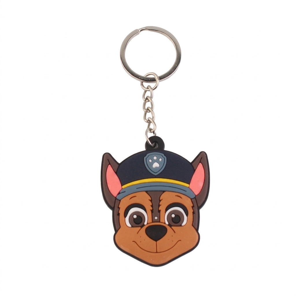 Porte-clés Pat Patrouille Chase, tête de chien orange et bleue, anneau et chaîne métal