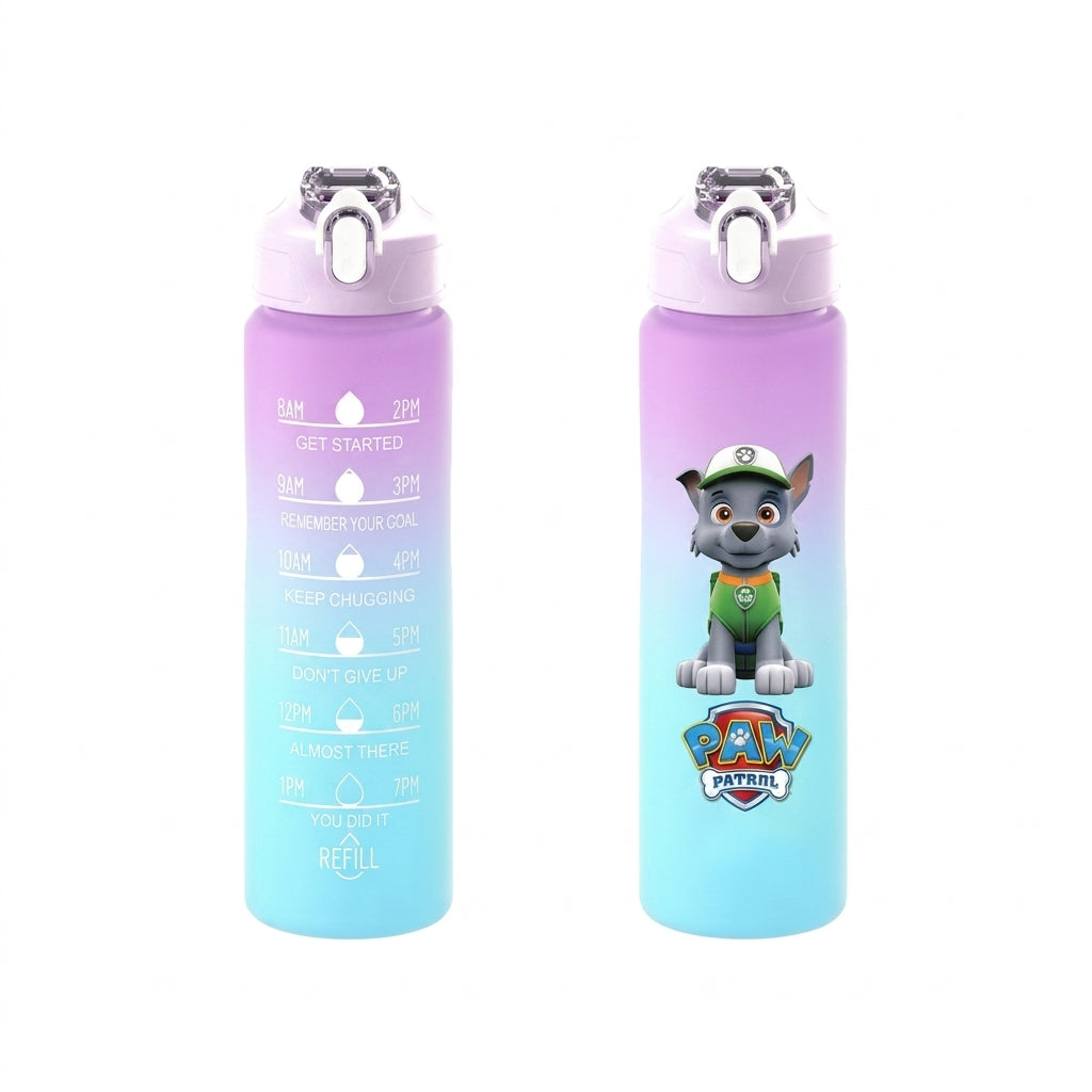 Gourde Pat Patrouille 750 ml violette et turquoise, bouchon, motif chien Pat Patrouille.