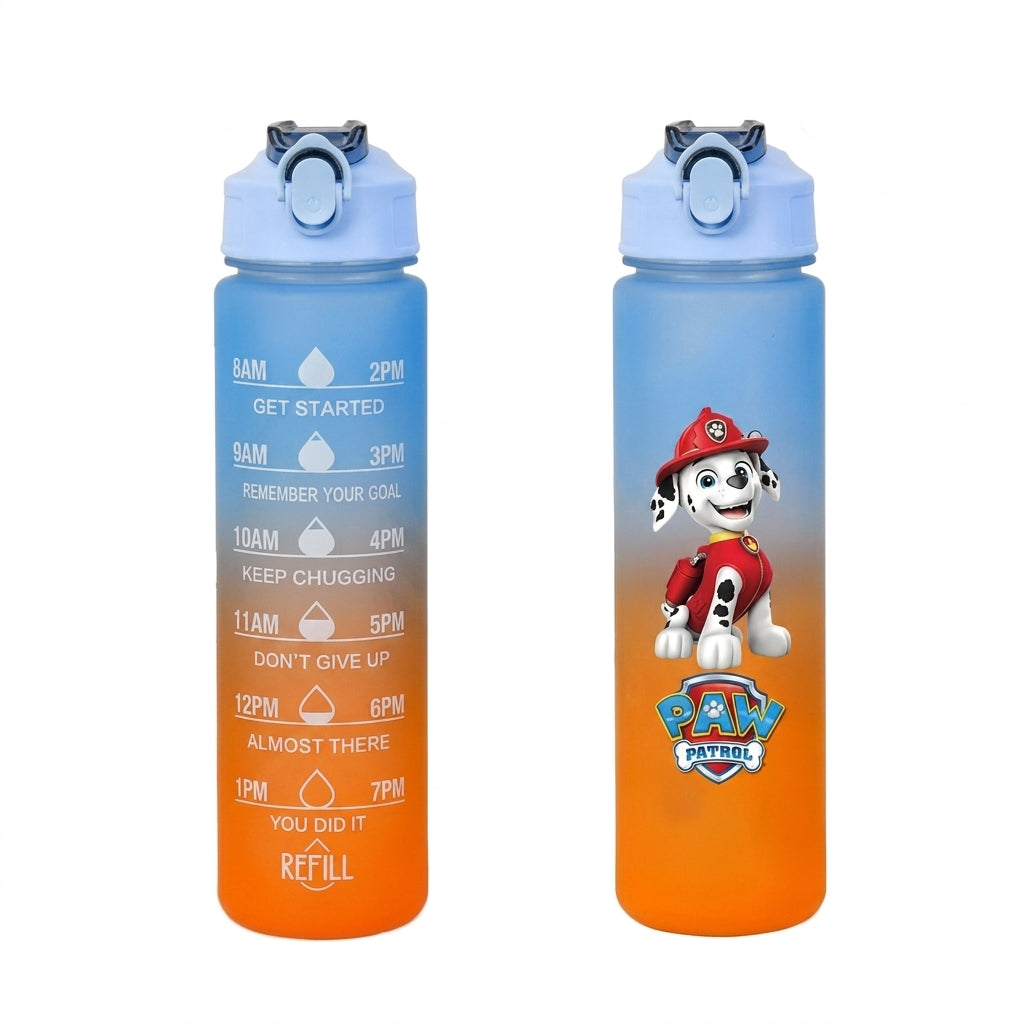 Gourde 750 ml Pat Patrouille Marcus dégradé bleu-orangé, bouchon à bascule, visuels chien