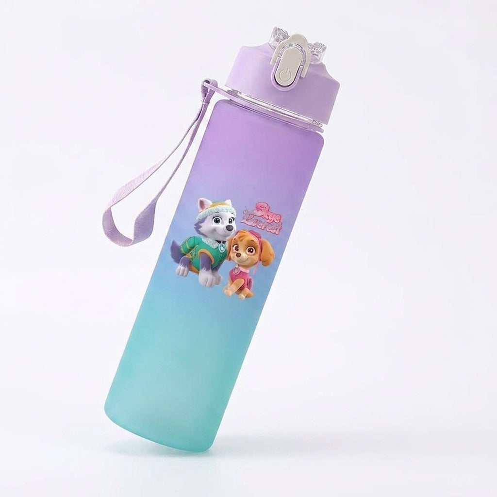 Gourde 750 ml Pat Patrouille violette et turquoise avec lanière et motifs d’Everest et Stella