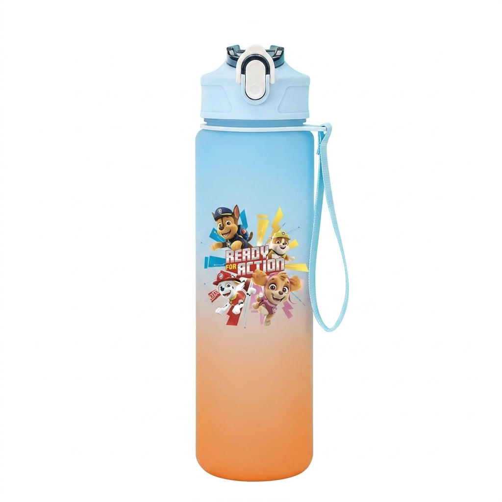 Gourde Pat Patrouille 750 ml dégradé bleu clair et orange, motif Ready for action.