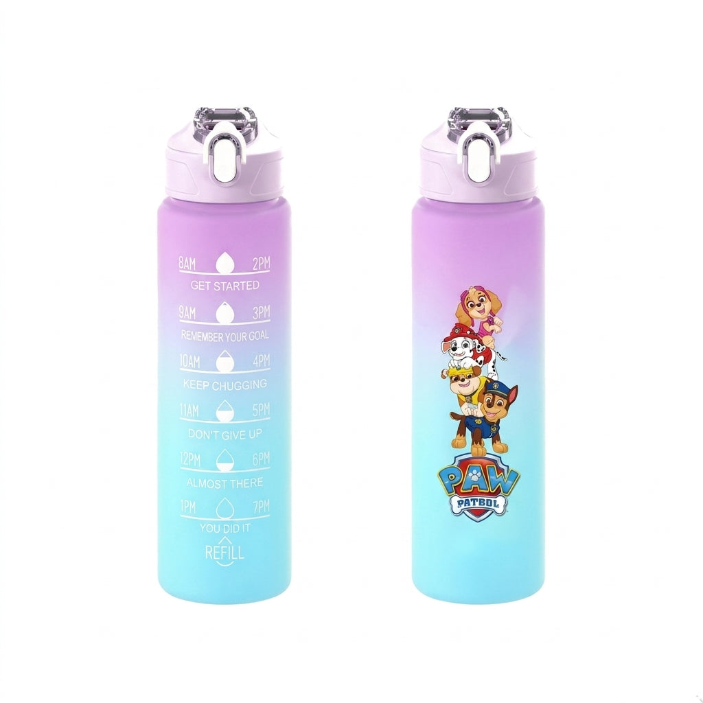 Gourde Pat Patrouille 750 ml dégradé violet à bleu, dessin Pat' Patrouille en bas.