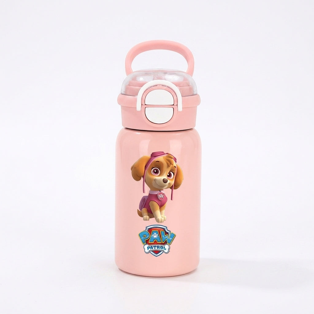 Gourde Pat Patrouille rose avec chiot Pat' Patrouille assis sur l’étiquette