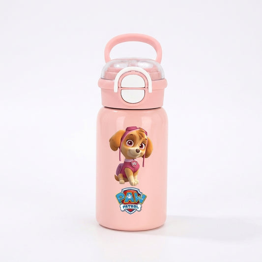 Gourde Pat Patrouille rose avec chiot Pat' Patrouille assis sur l’étiquette