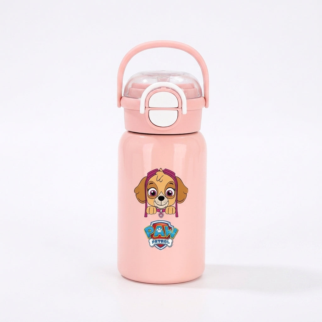 Gourde Pat Patrouille rose avec chiot Pat' Patrouille en buste sur l’étiquette