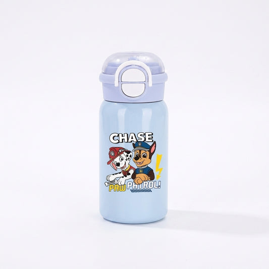 Gourde enfant bleue avec couvercle à poignée, illustration Chase et logo PAW Patrol