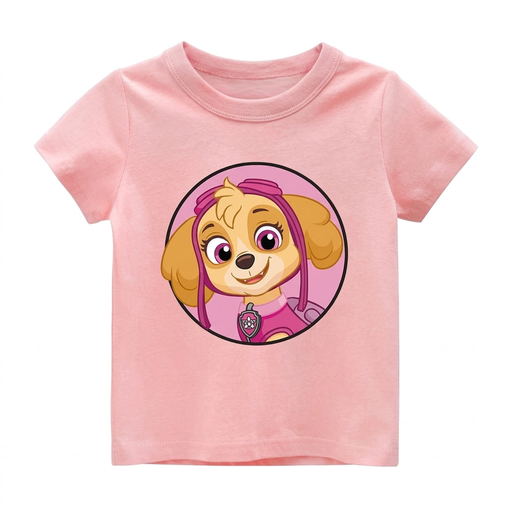 T-Shirt enfant Pat' Patrouille rose motif Stella, porté par un enfant
