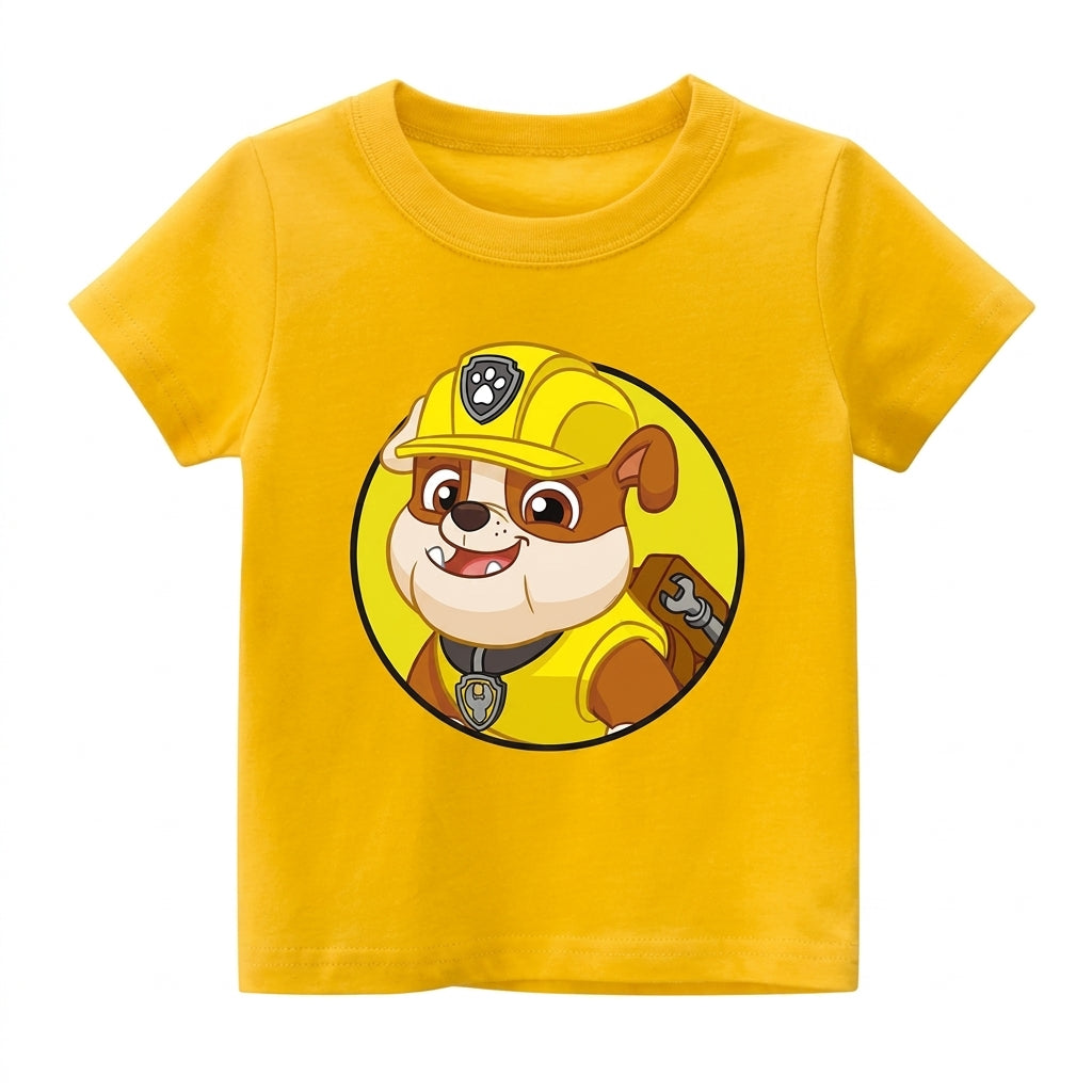 T-Shirt enfant Pat' Patrouille jaune motif Ruben, porté par un enfant