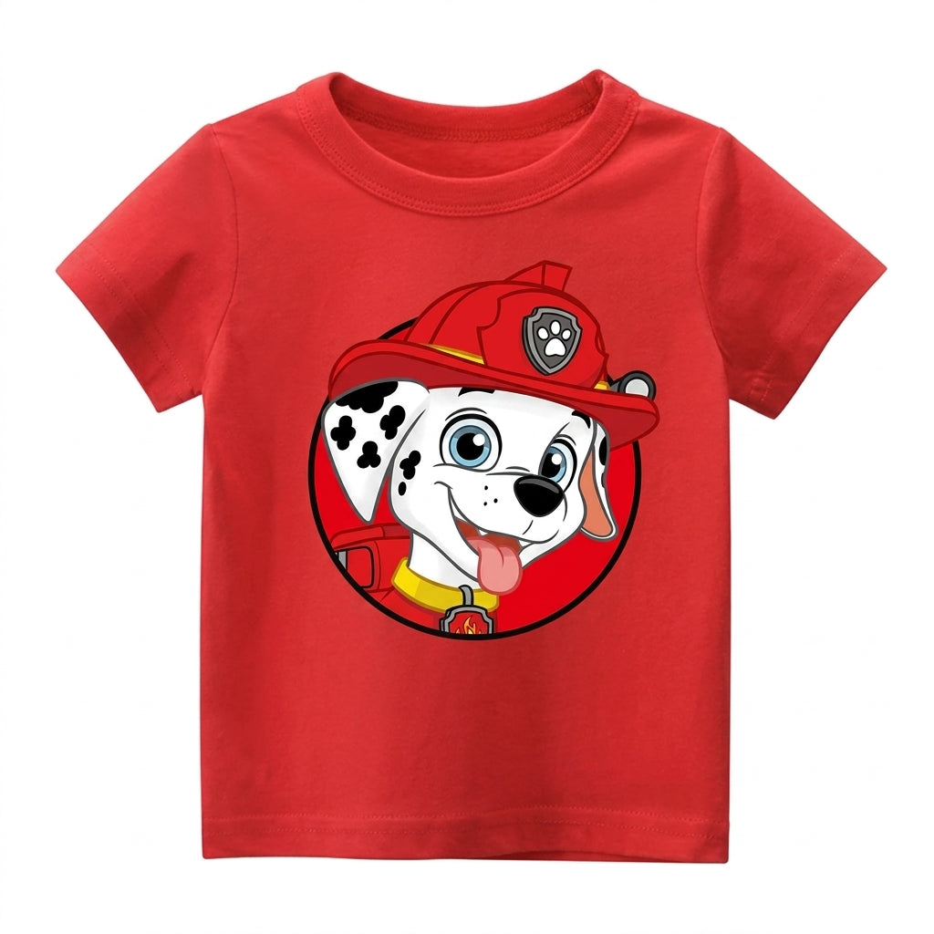 T-Shirt enfant Pat' Patrouille rouge motif Marcus, porté par un enfant