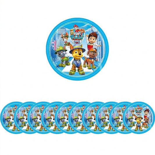 Assiettes anniversaire Pat Patrouille Ø23 cm, lot de 10, rondes bleues à personnages