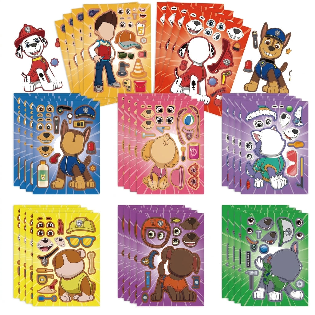 Planche de stickers d’anniversaire Pat Patrouille, plusieurs couleurs, personnages variés