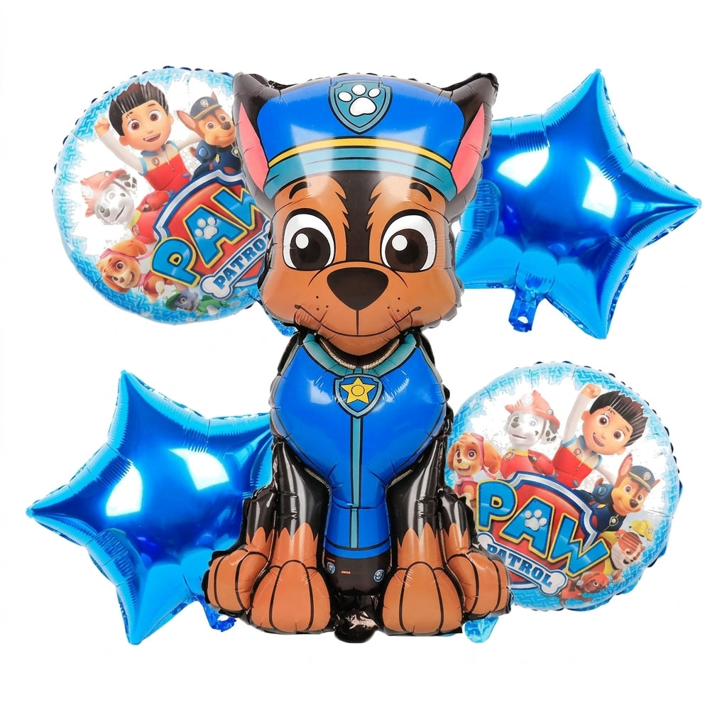 Ballons d’anniversaire motif Pat’ Patrouille : chiot en uniforme bleu, lot de 5