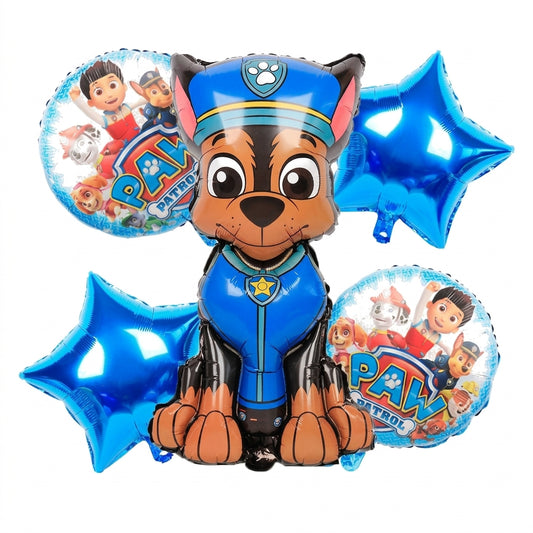 Ballons d’anniversaire motif Pat’ Patrouille : chiot en uniforme bleu, lot de 5