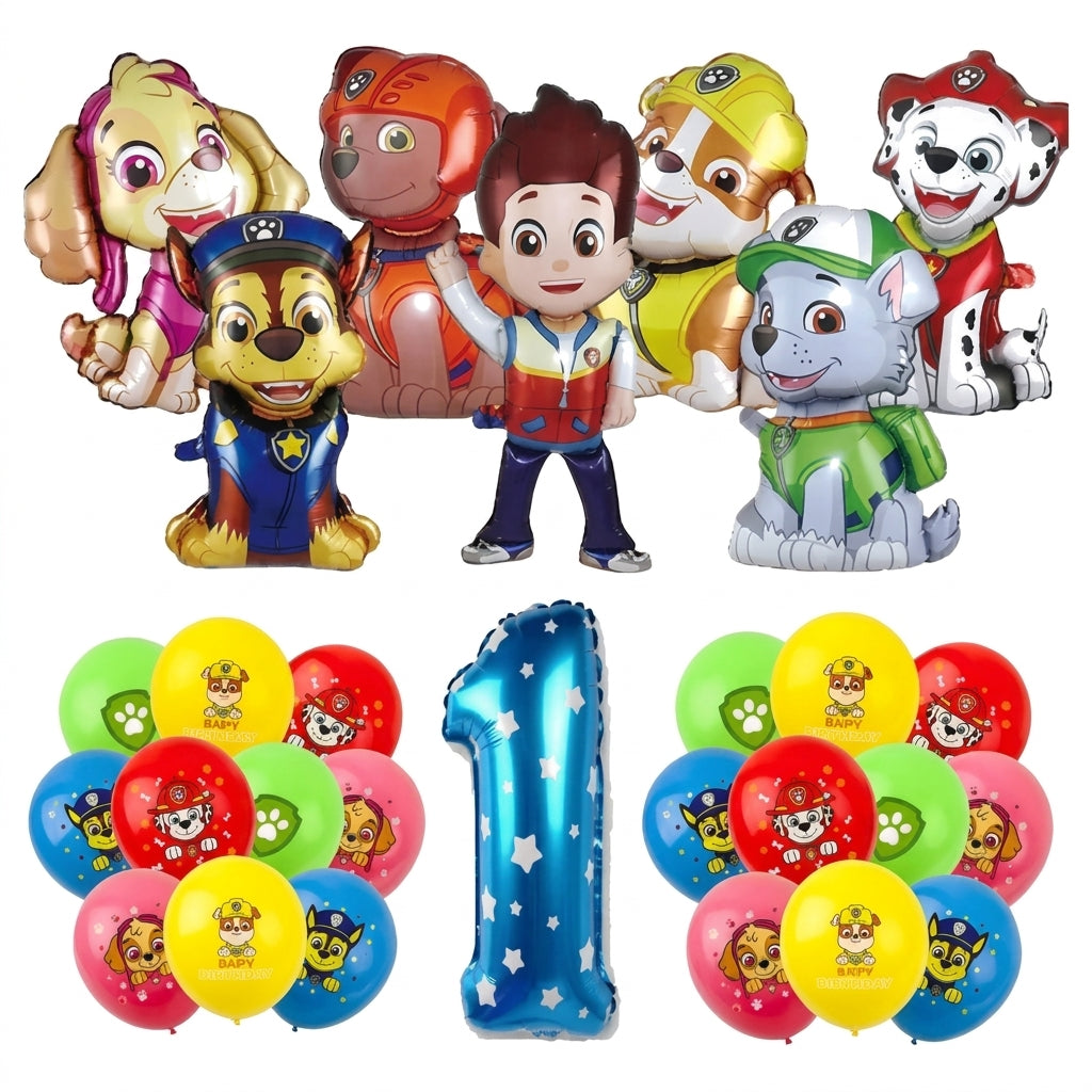 Ballon chiffre Pat Patrouille n°1 avec ballons assortis multicolores