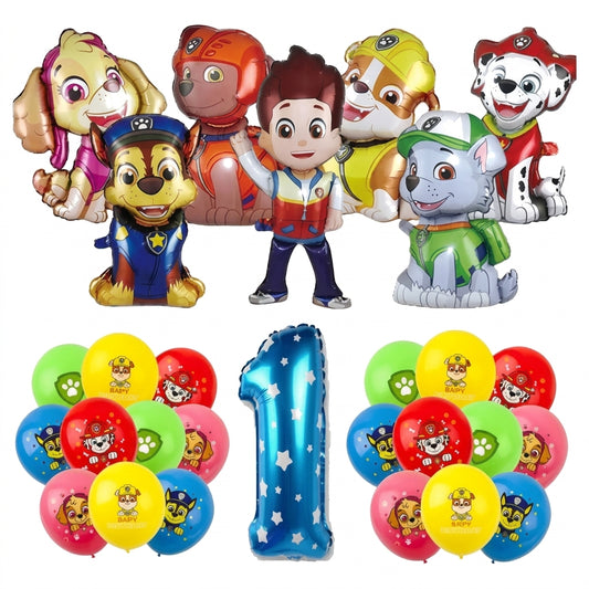 Ballon chiffre Pat Patrouille n°1 avec ballons assortis multicolores