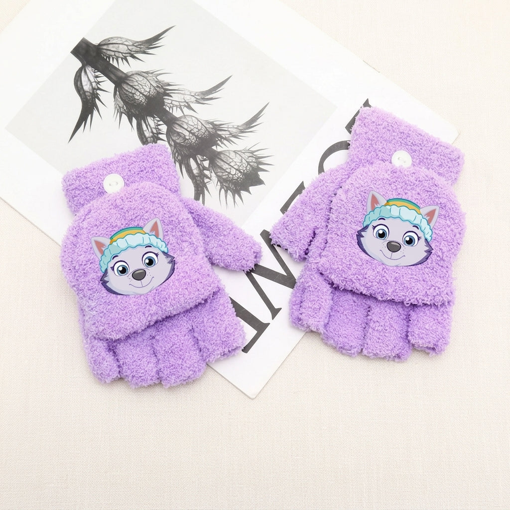 Gants Pat Patrouille violet en peluche, motif chiot sur le dessus
