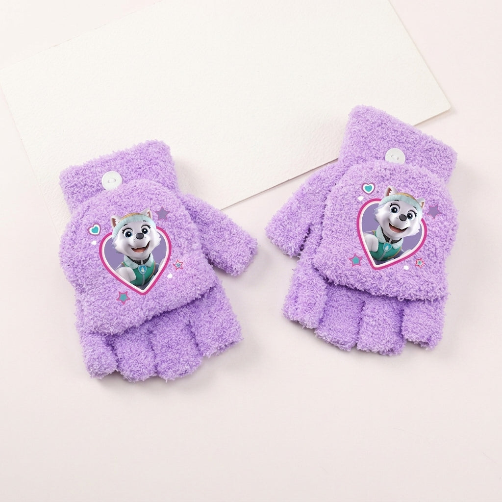 Paire de gants d’hiver violets Pat Patrouille Everest, motif cœur et personnage