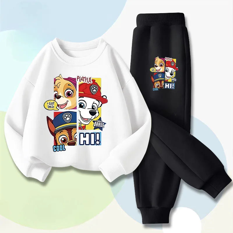 Ensemble sweat blanc et pantalon de jogging noir, motif chiots multicolore «HI»