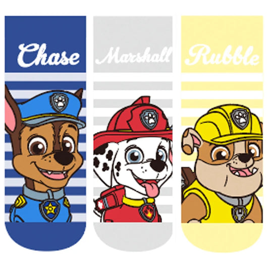 Lot de 3 chaussettes enfant : Chase bleu, Marshall rouge/gris, Rubble jaune.