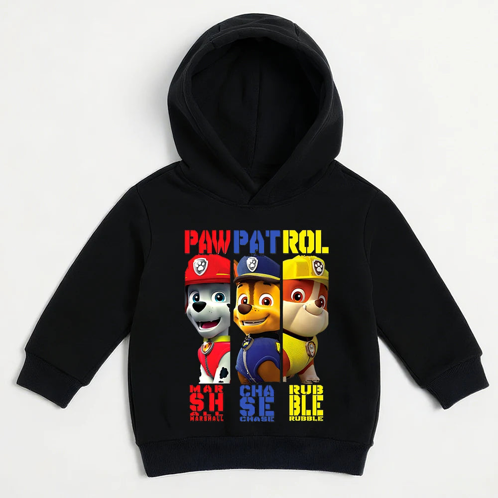 Sweat à capuche noir avec imprimé Pat Patrouille et personnages sur le devant