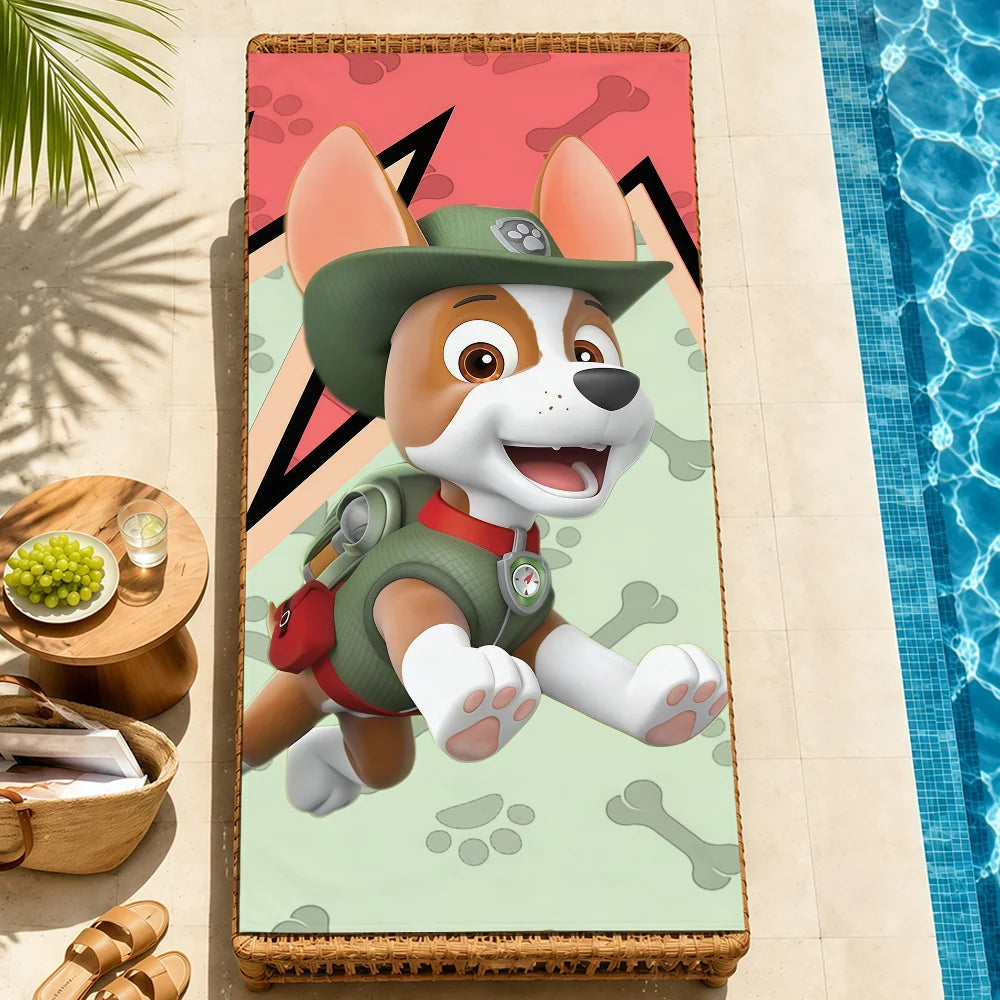 Serviette de plage rectangulaire motif Pat Patrouille : chien explorateur vert.