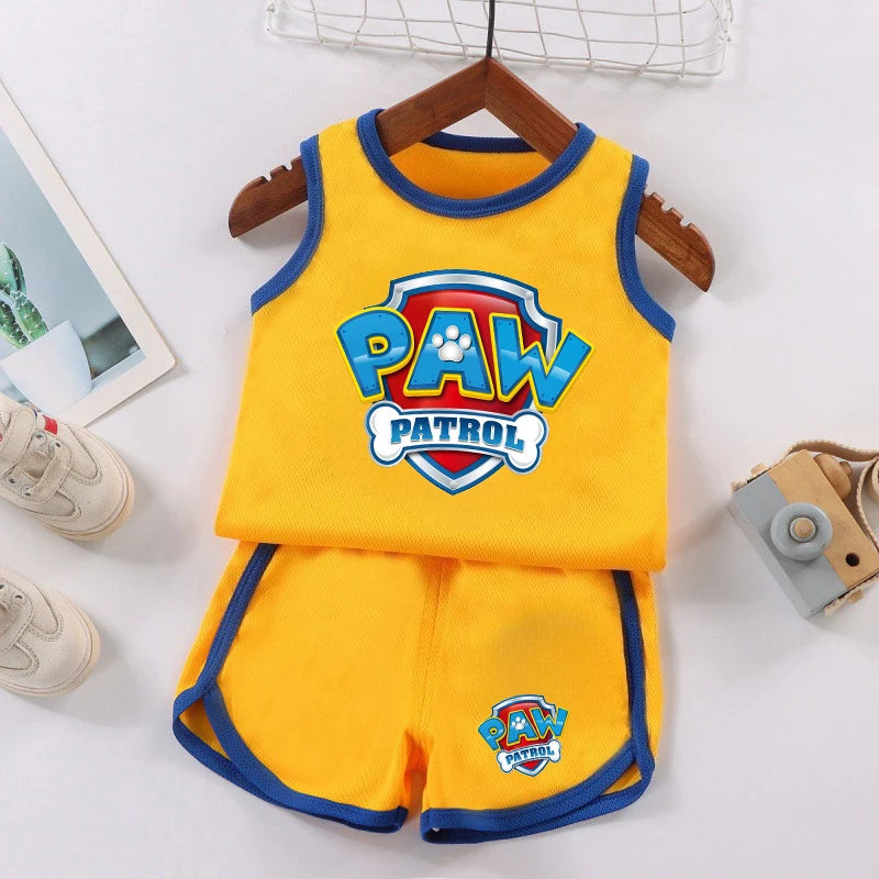 Ensemble football Pat' Patrouille, débardeur et short jaunes, grand logo Paw Patrol sur le débardeur
