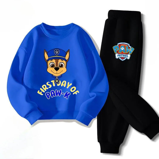 Ensemble sweat enfant bleu avec motif chiot et pantalon noir assorti