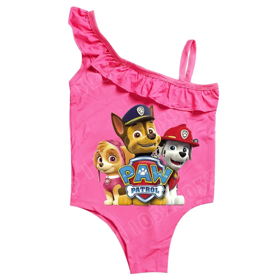 Maillot de bain fille rose à volant, motif Pat Patrouille