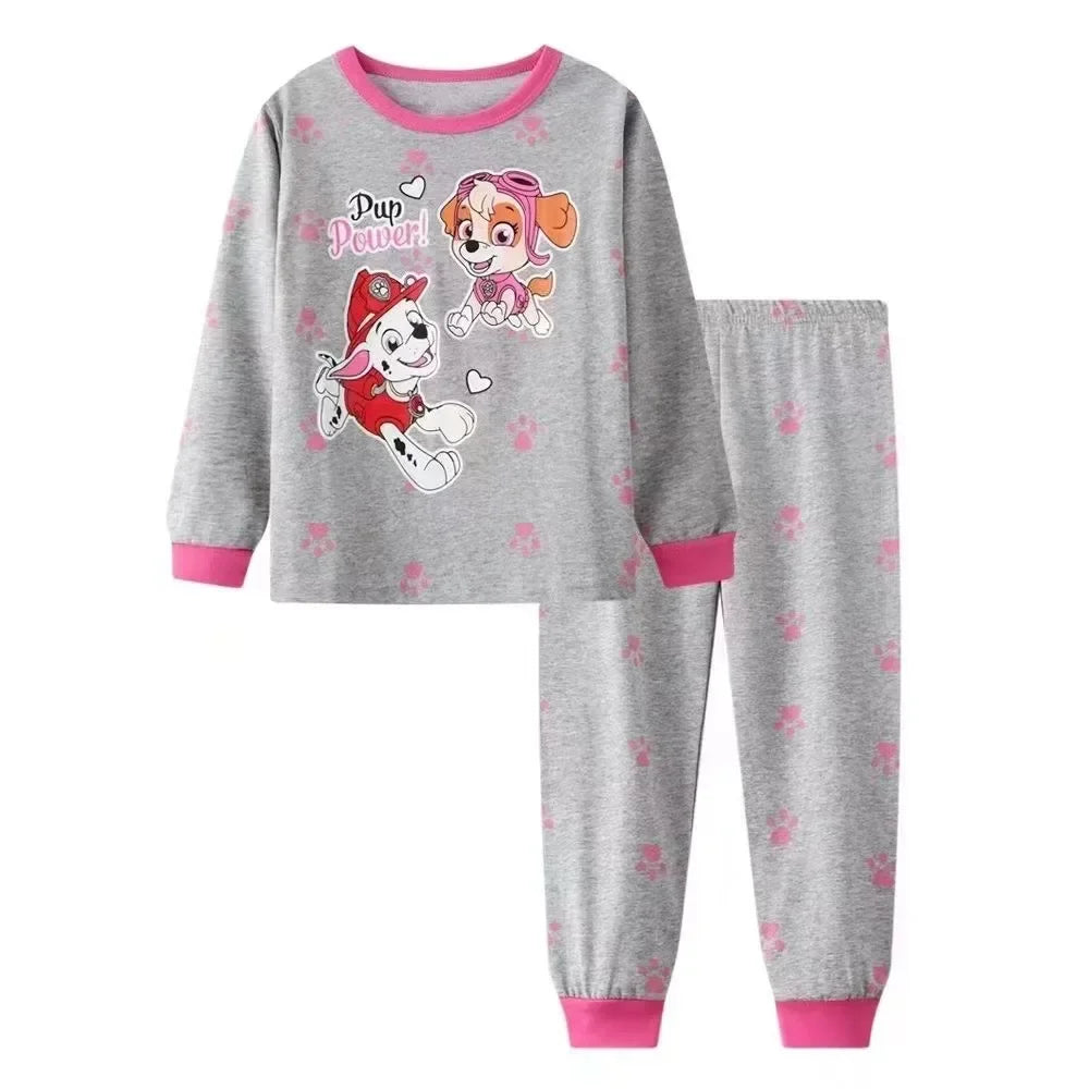 Pyjama Pat' Patrouille gris à bords roses, Stella et Marcus sur le haut, pantalon à pois