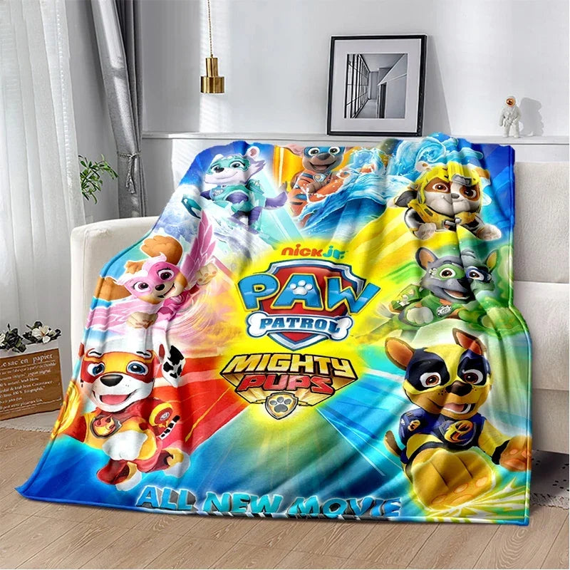 Couverture en polyester colorée Pat' Patrouille, personnages super héros bleu et jaune, logo