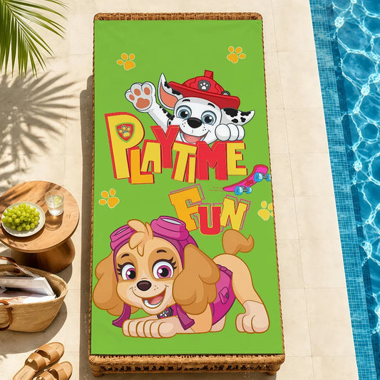 Serviette de plage rectangulaire verte à motif Stella Pat Patrouille et bordure tressée