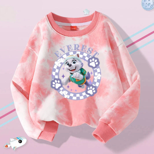 Pull tie-dye rose, col rond et manches longues, motif Everest Pat Patrouille