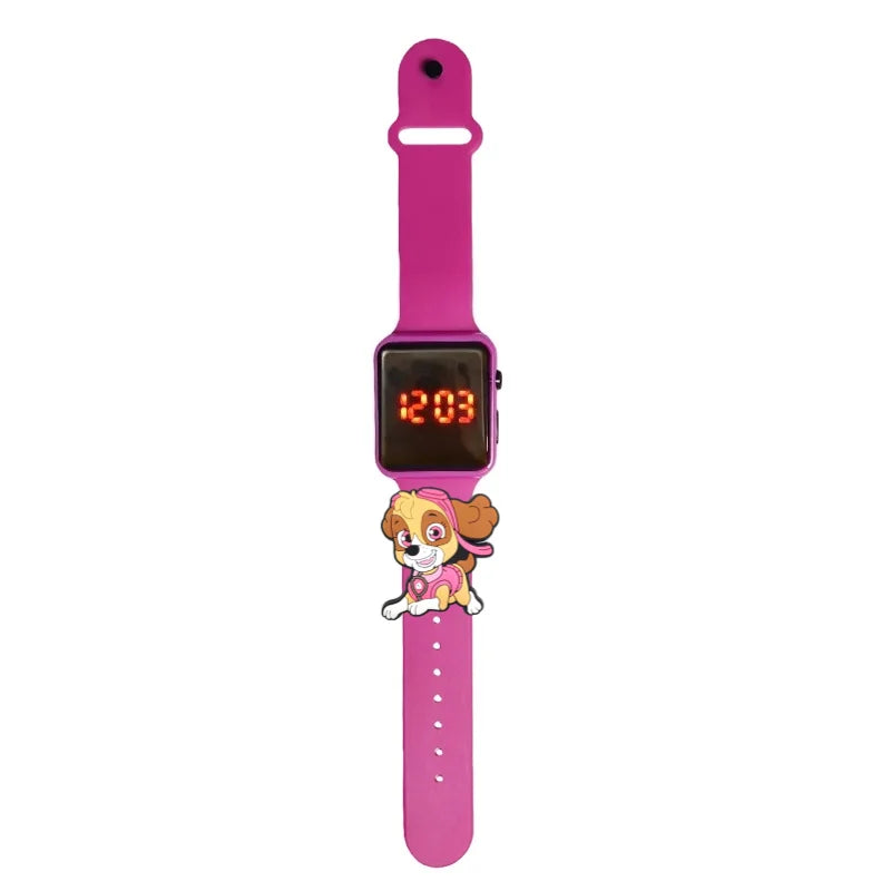 Montre enfant à écran LED rouge, bracelet fuchsia décor Pat Patrouille Stella