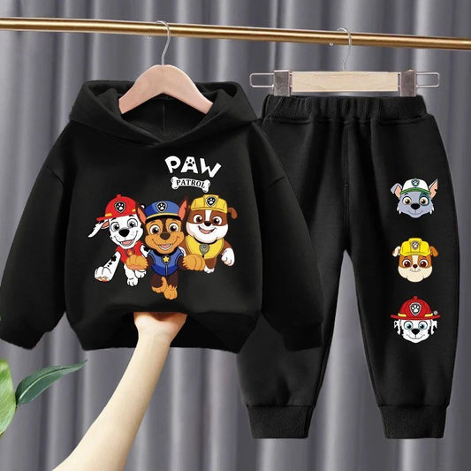 Ensemble sweat à capuche noir et jogging noir, motif Pat’Patrouille sur le haut