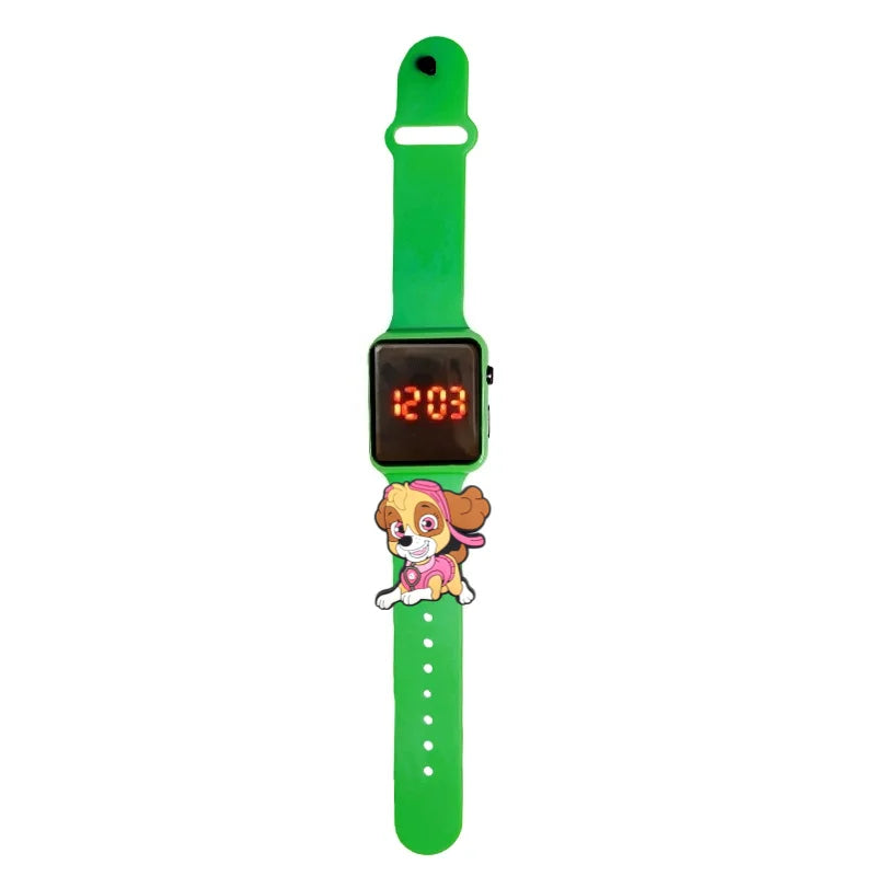 Montre enfant à écran LED rouge, bracelet vert décor Pat Patrouille Stella
