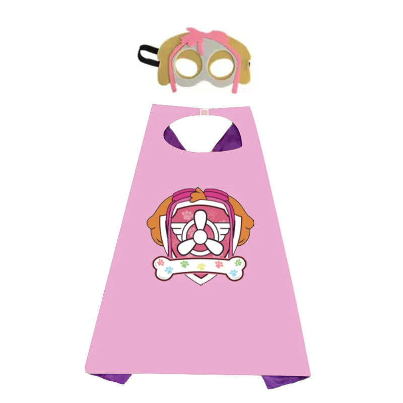Pat Patrouille pink cape with purple trim and matching Stella mask goggles