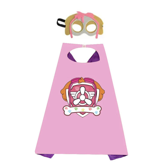 Pat Patrouille pink cape with purple trim and matching Stella mask goggles